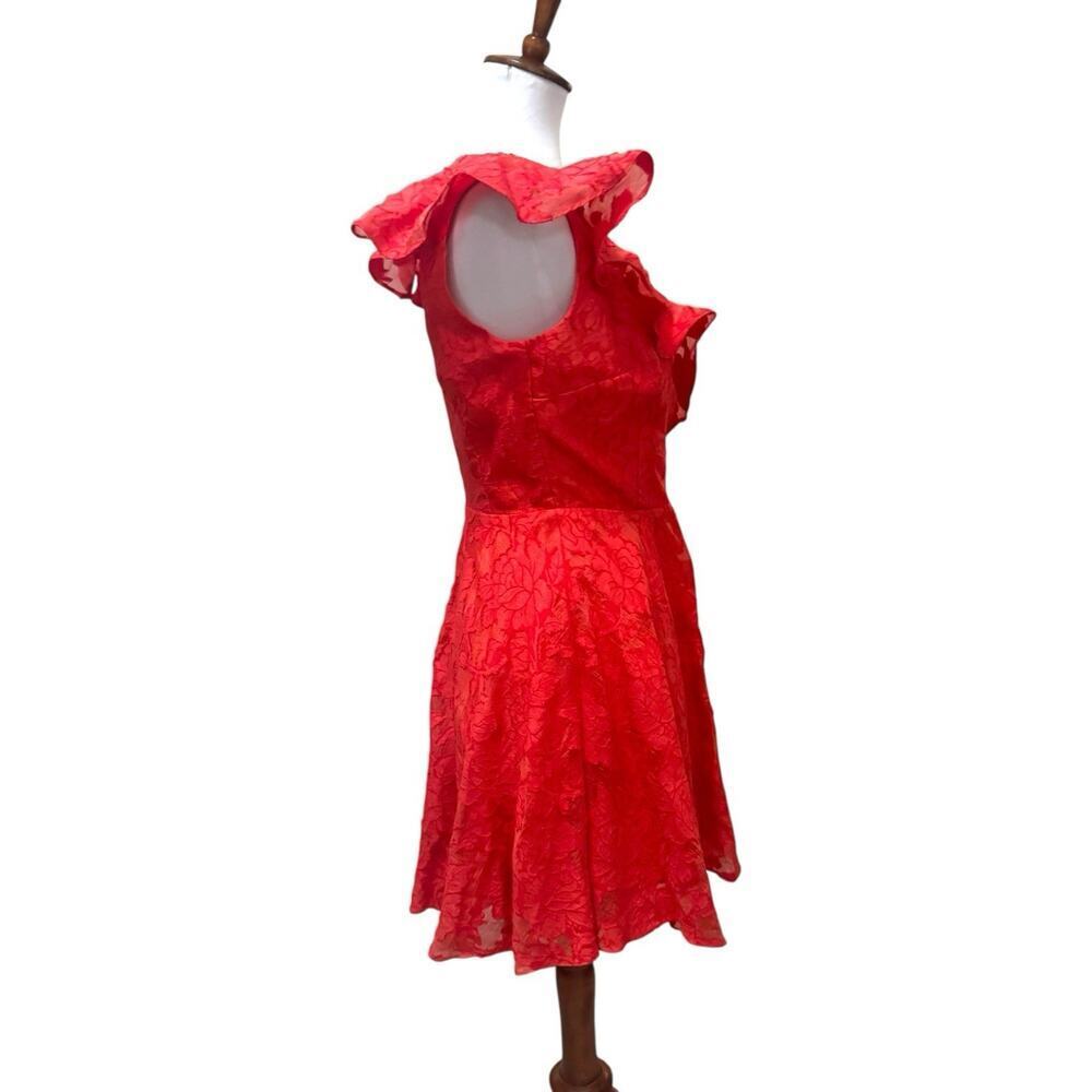 Keepsake Radar Ruffle Asymmetric Cocktail Burnout Mini Dress Red Womens Medium - Picture 4 of 11